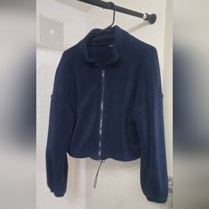 Navy Blue Women's Sinched Waist Cropped Jacket